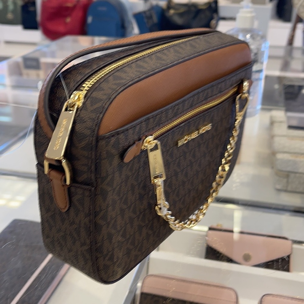 Michael Kors Jet Set Item Large East West Zip Chain MK Signature Crossbody Bag - Picture 3 of 16